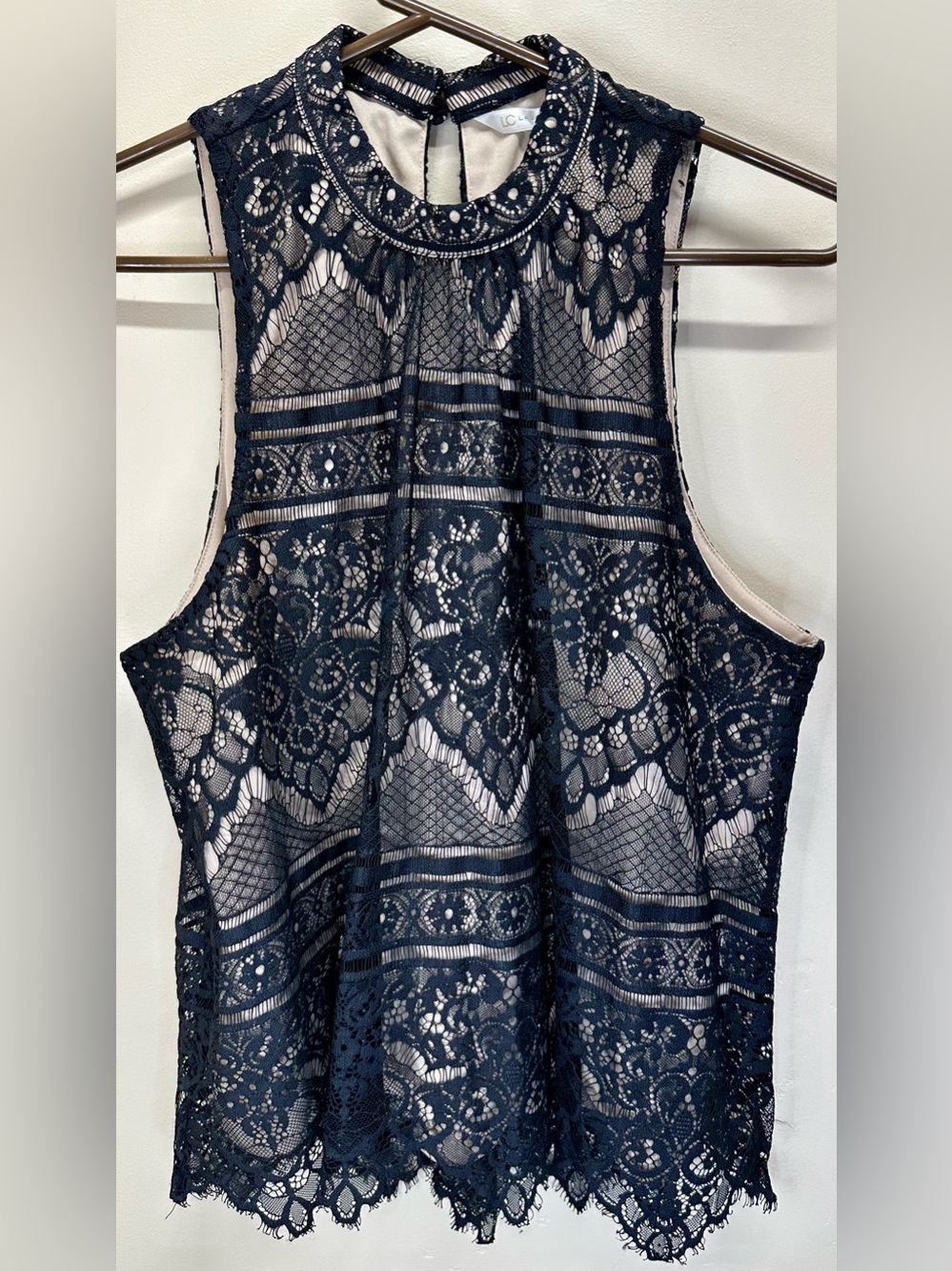 LC Lauren Conrad Black Lace Tank Top Women’s Large • Nude Lined •  Romantic